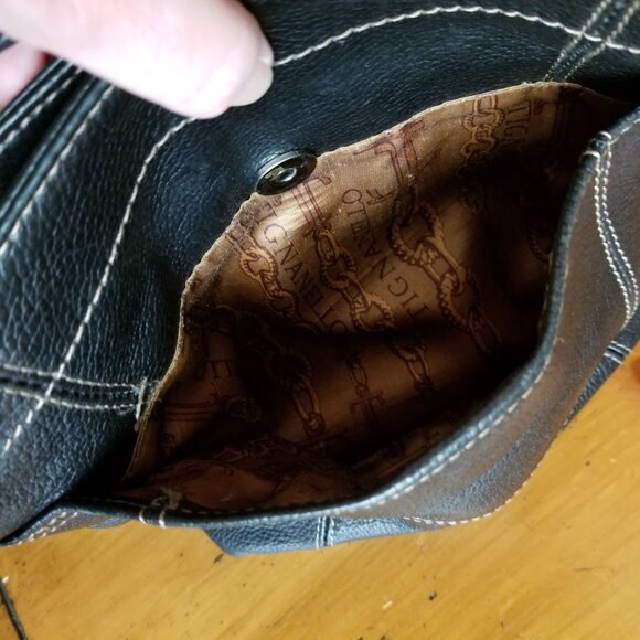 Vtg Tignanello Black Pebbled Leather Convertible Bag Tote Crossbody Bucket - Picture 10 of 15